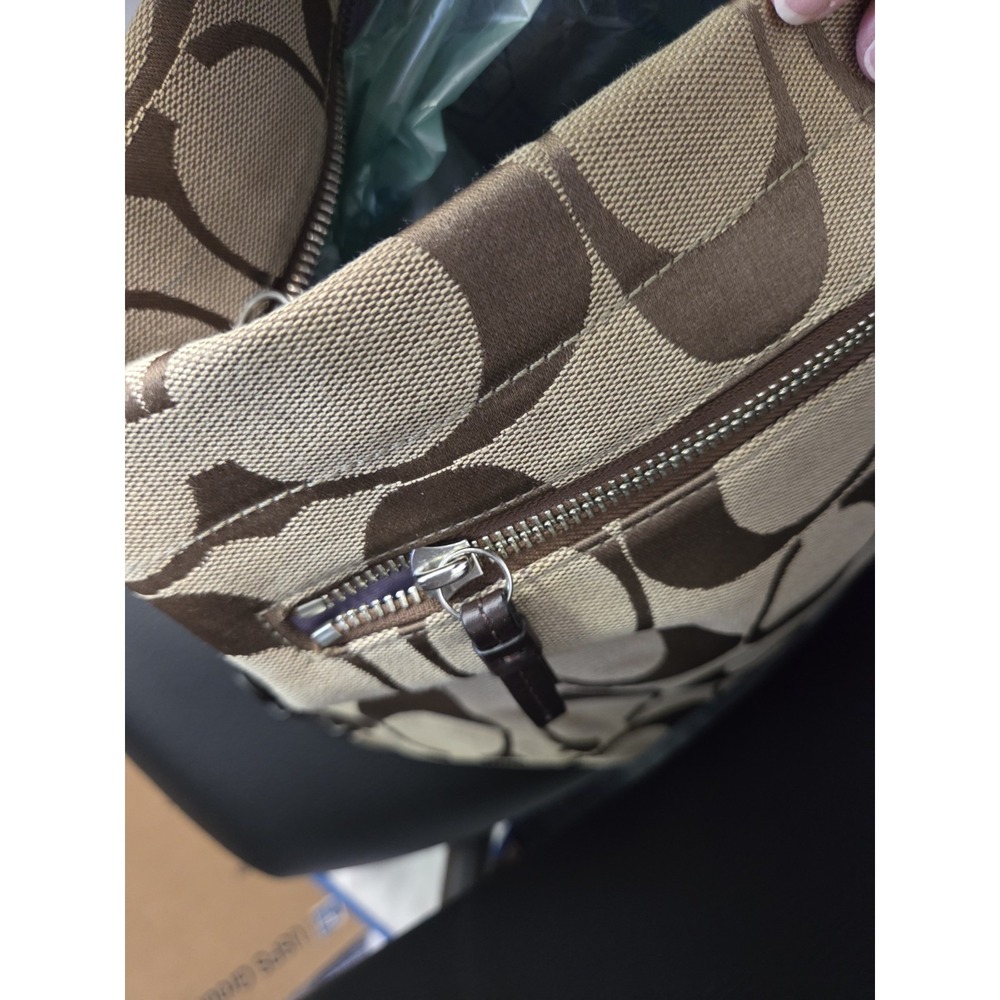 Coach Signature Canvas Hobo Shoulder Bag Crossbody Purse Logo Brown - Picture 8 of 16